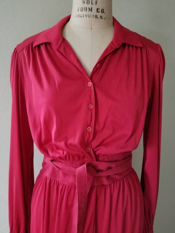 60s-70s cranberry red dress, NEW, NWT, Leslie Fay… - image 1