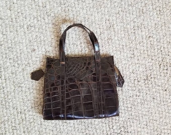 40s handbag, 1940s purse, brown crocodile bag