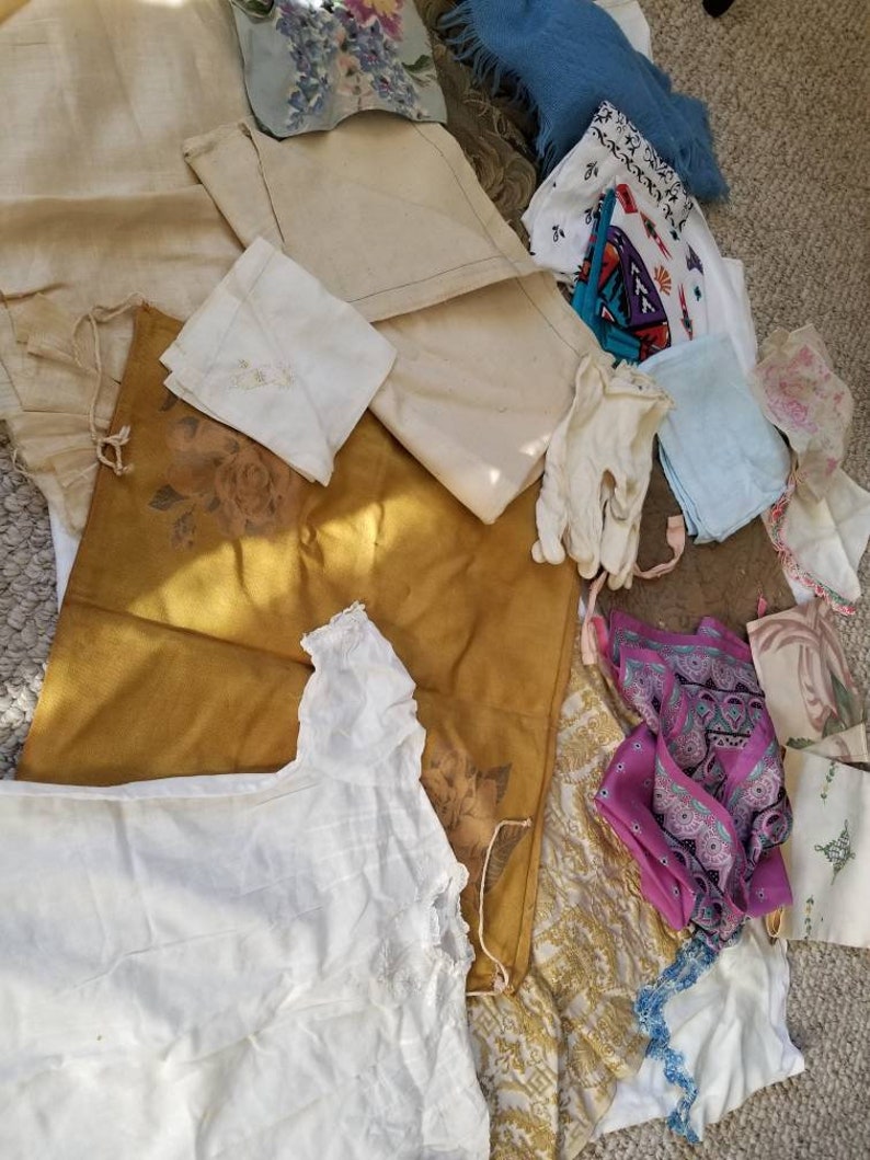 tablecloths doilies Huge lot of vintage linens scarves and more 35+ pieces handkerchiefs clothing