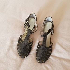 NEW 30s heels, black satin, sandals,  small 5 or 6