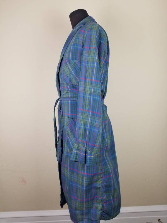 50s robe, mens plaid bathrobe, bath robe, blue pl… - image 6