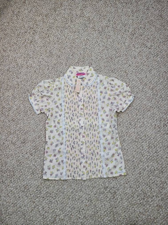 New 70s blouse, girls 12, short sleeved floral, p… - image 1