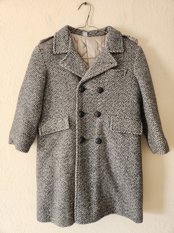 50s Boys vintage coat, 40s, 50s, herringbone weav… - image 2