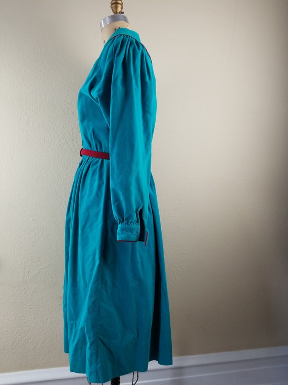 70s teal corduroy dress size 8, Kate Kathryn Cono… - image 4
