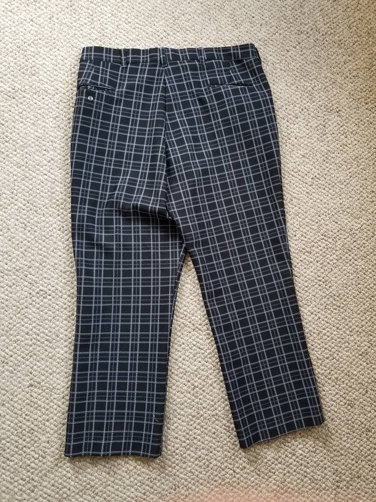 Mens 70s vintage pants polyester double knit black plaid | Etsy