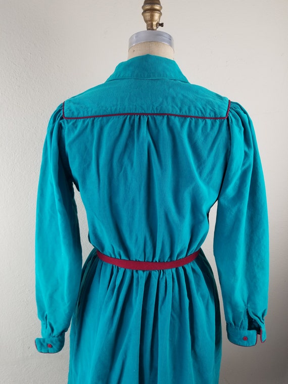 70s teal corduroy dress size 8, Kate Kathryn Cono… - image 5