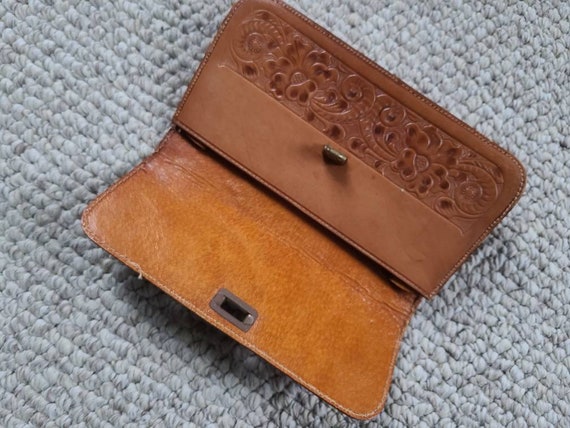 60s clutch, hand tooled leather, boho purse - image 4