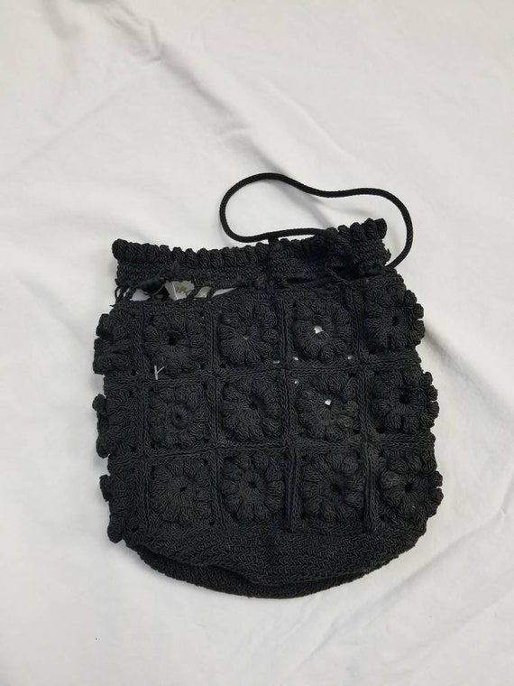 40s purse, black handbag, crocheted - image 5