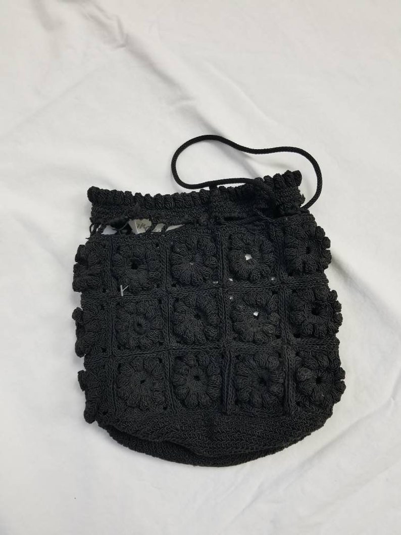 40s purse, black handbag, crocheted image 5