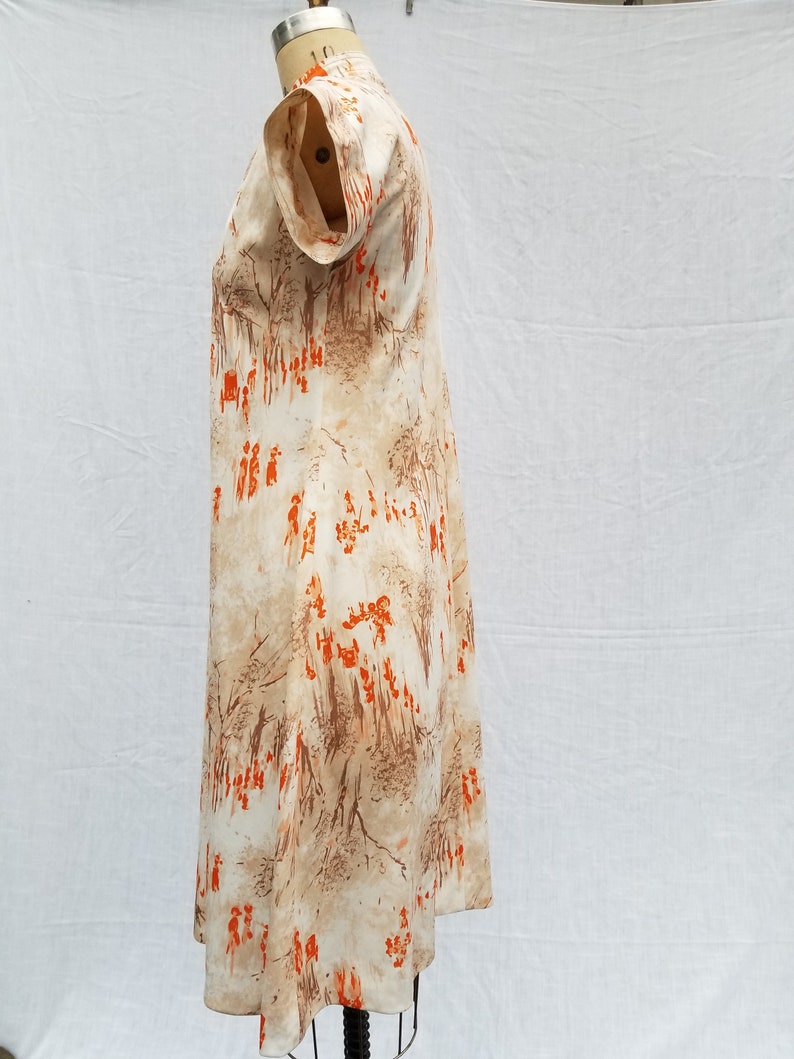floral handmade 38 mandarin polyester Vintage 70s dress asian style
