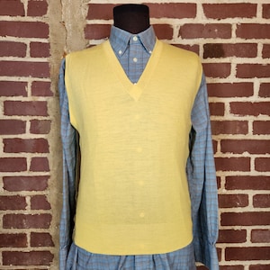 Vintage 50s sweater vest, mens medium, Virgin wool, yellow, Made in England for Orbach&#39;s, thin vest