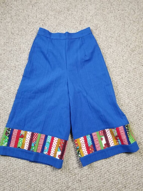 70s culottes, royal blue hippie pants capris size… - image 4