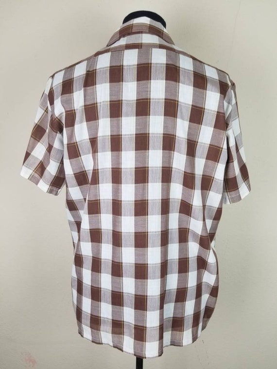 50s shirt, mens large, brown plaid, cotton poly, … - image 6