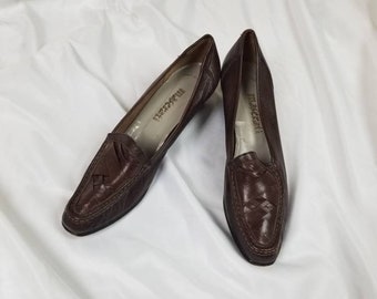 50s heels, Italian, size 7 AA narrow, soft brown leather, Maserati