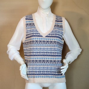Fair Isle wool vest, M, unisex, Architect, beige and blue, 38