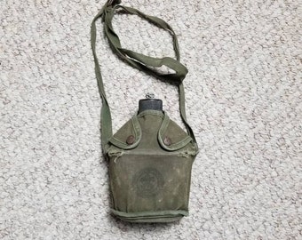 BSA canteen, vintage Boy Scouts of America green case