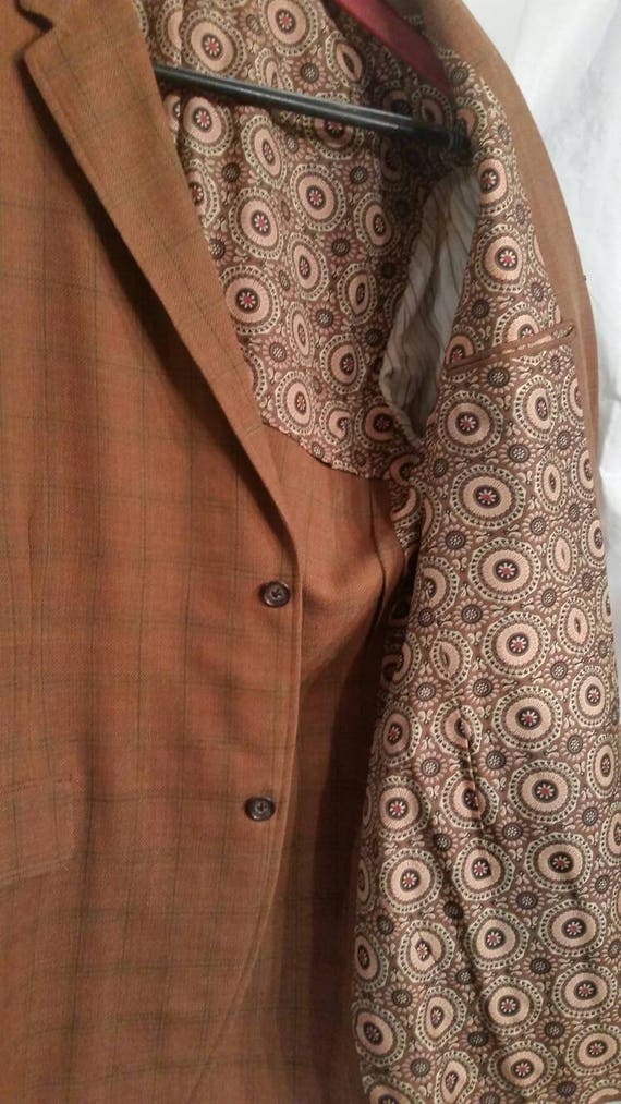 Vintage 70s linen 3 button blazer, rust plaid,  s… - image 2