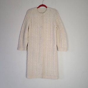 Amazing vintage long fisherman&#39;s sweater,  hand knit, cream, 38, blanket sweater,  vintage, long cardigan