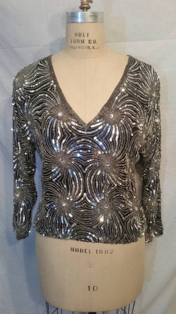 Sparkly vintage blouse, silk, beaded and sequin, 4