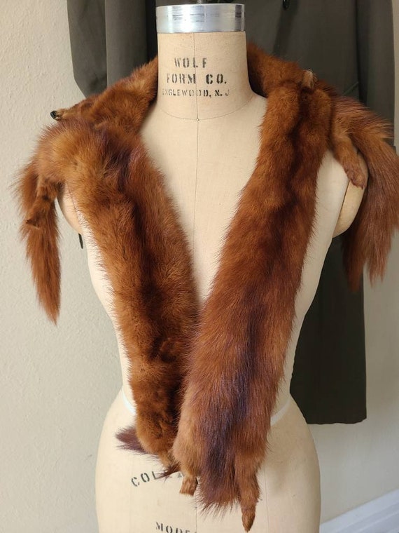 Vintage mink stole, fur wrap, head, tail and feet… - image 8