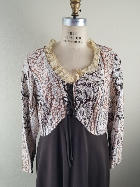 70s gown, long, brown handmade, floor length XL 46
