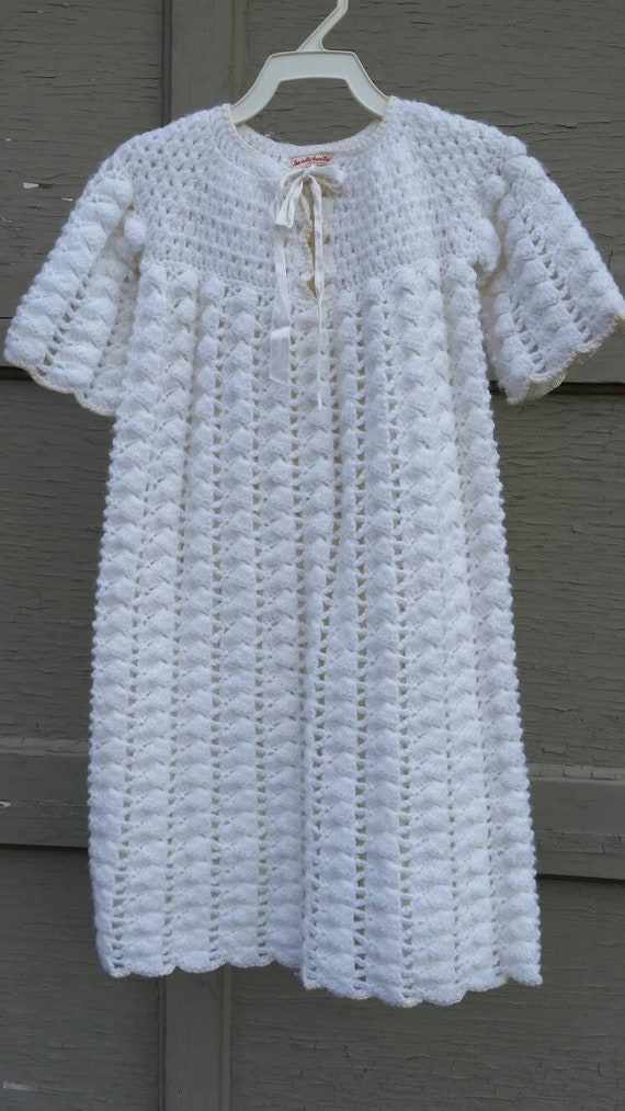 Vintage handmade christening dress crocheted off w