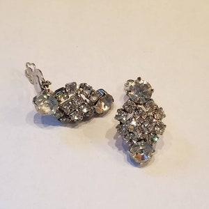 Vintage clip on earrings, rhinestones, wedding, bridal, prom