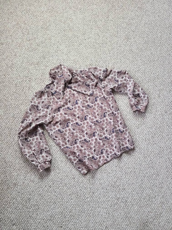 80s blouse, bow, pussy bow, paisley