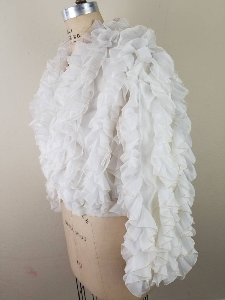 Amazing ruffled jacket white chiffon size 6 vintage Etsy