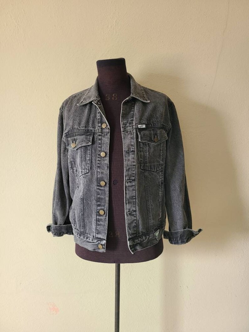 80s Guess Jean Jacket Mens XL Black 