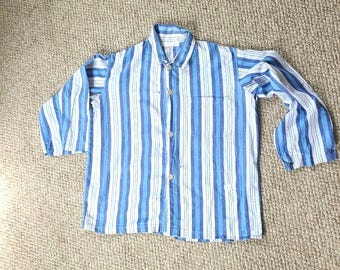 40s pajama top, blue striped, B Altman, cotton