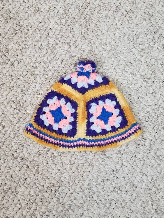 Vintage granny square hat, 21", handmade