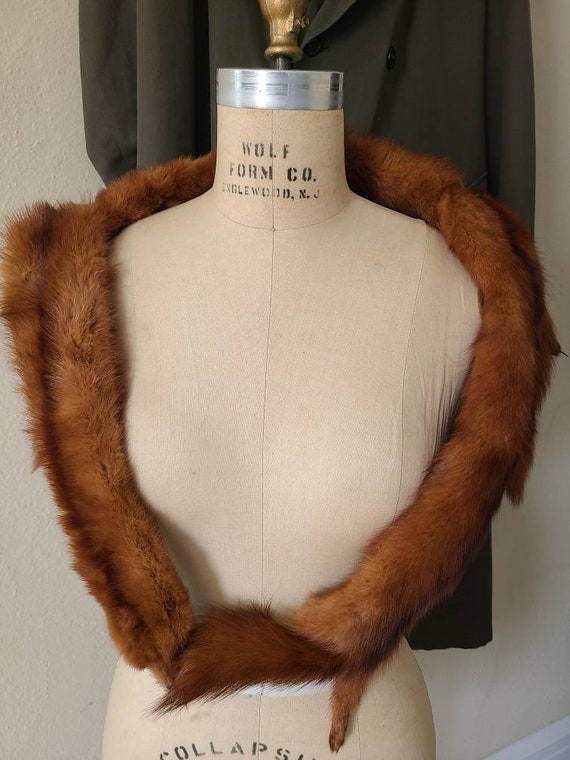 Vintage mink stole, fur wrap, head, tail and feet… - image 7