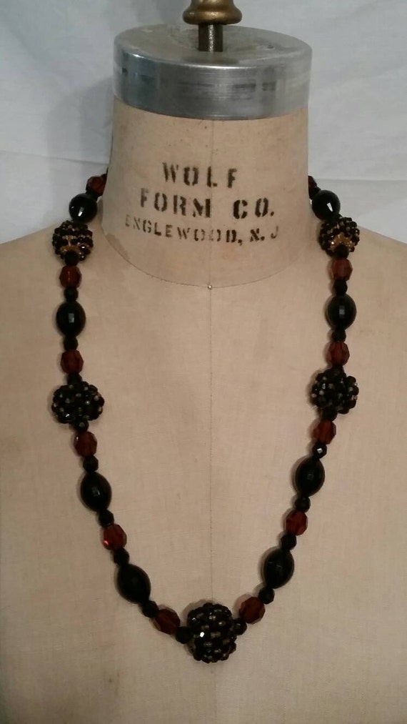 Nice vintage necklace, brown and black beads, stu… - image 2