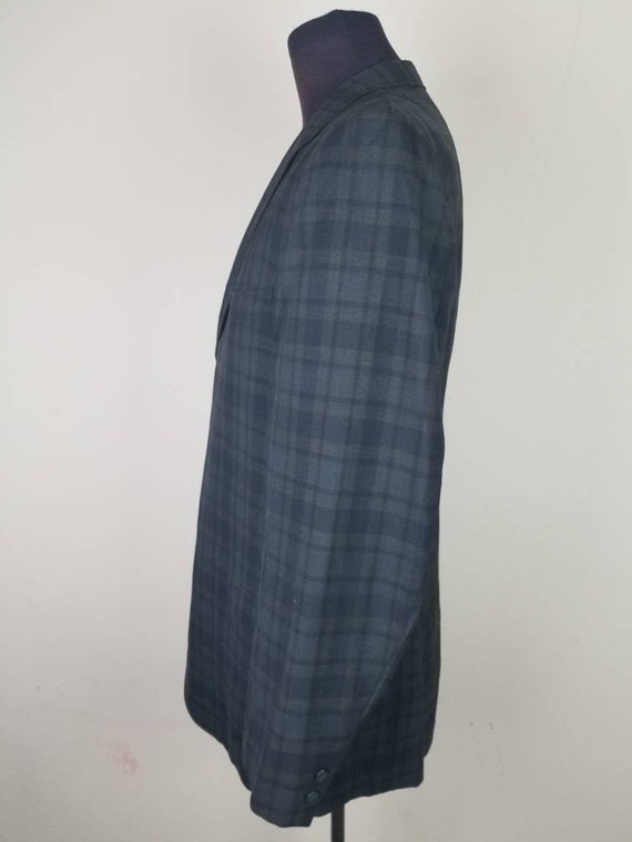 50s plaid sportcoat, mens blazer, navy green plai… - image 4