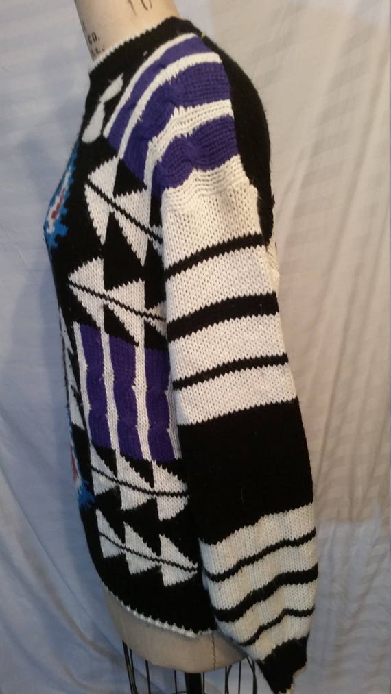 Vintage Aztec sweater, 80s 90s, acrylic large mens - image 3
