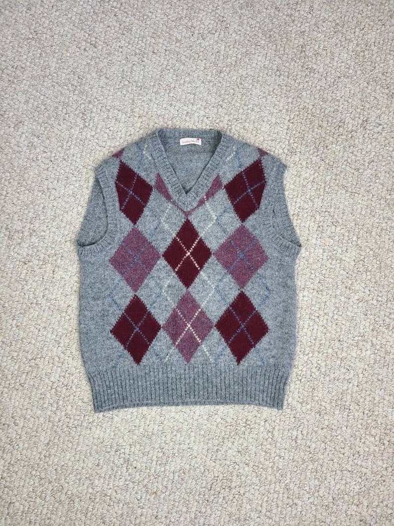 Vintage vest, mens, wool, argyle, 40 image 1