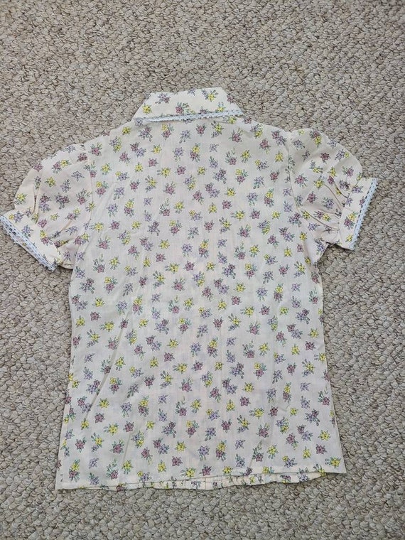 New 70s blouse, girls 12, short sleeved floral, p… - image 2