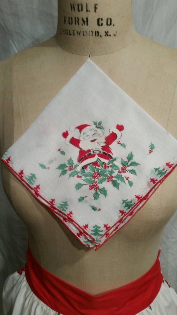 Vintage holiday apron and handkerchief - image 3