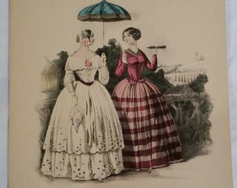 Godey's print, hand colored, 1845, 8 x 10