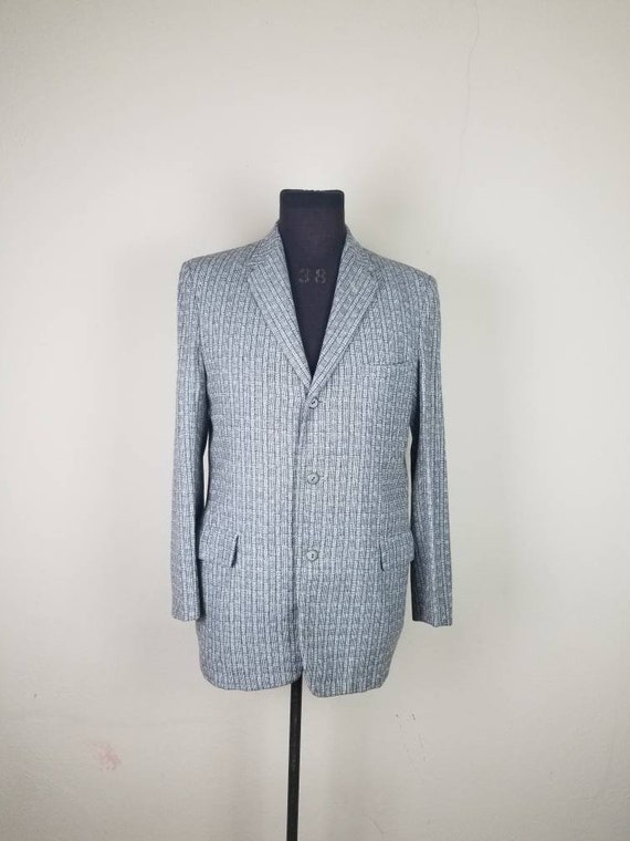 40s 50s sportcoat, mens 42L jacket, light blue gra