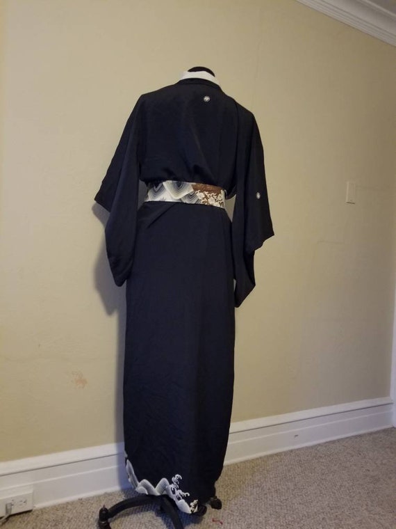 Vintage kimono, long, black with belt, 48 - image 2