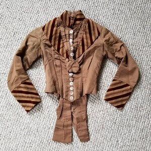Antique 1800s silk bodice, amazing condition for its age, handmade, brown silk, velvet