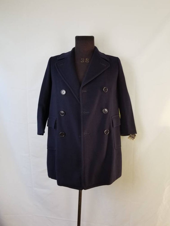 40s 50s Boys overcoat, navy wool coat, 36" Saks F… - image 2