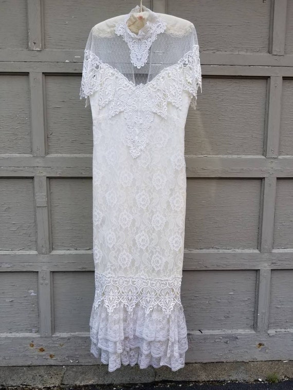 80s lace wedding gown, vintage, 40 bust, ivory, s… - image 4