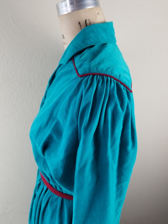 70s teal corduroy dress size 8, Kate Kathryn Cono… - image 3