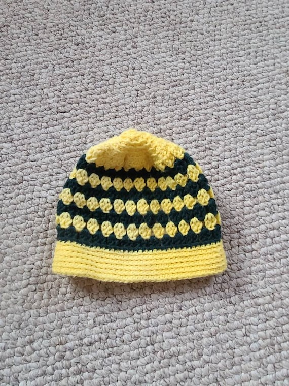 Beanie, vintage, handmade, hand crocheted, yellow… - image 1