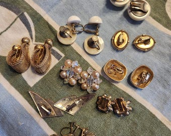 Clip on earrings lot, vintage, vintage clip ons, 10 pairs,  lot of vintage earrings