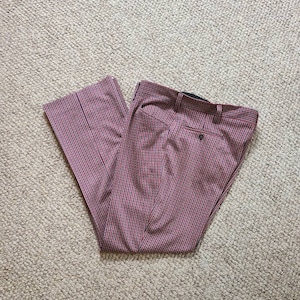 70s HAGGAR double knit mens pants, 40x31, red white blue, checkered plaid, flared hem