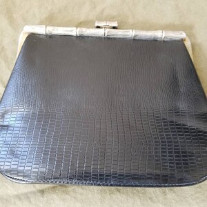 Vintage purse, clutch, black alligator leather look